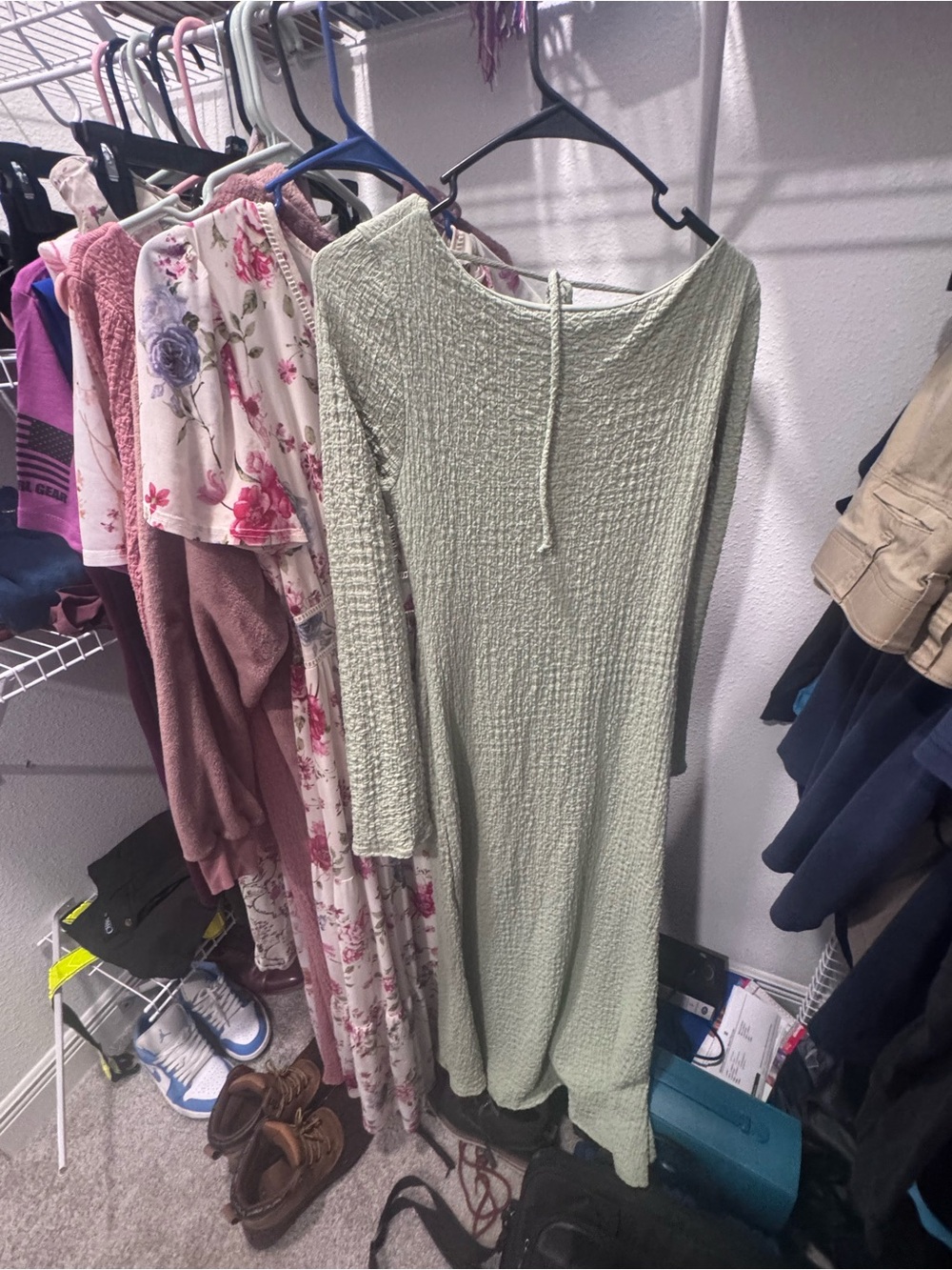 Light Sage Textured Long Sleeve Maxi Dress
